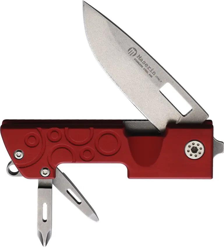 Maserin DDUT Multi Tool Knife Red 214R Compact EDC With Stonewashed 440 Stainless Blade For DIYers Campers Pros by Maserin