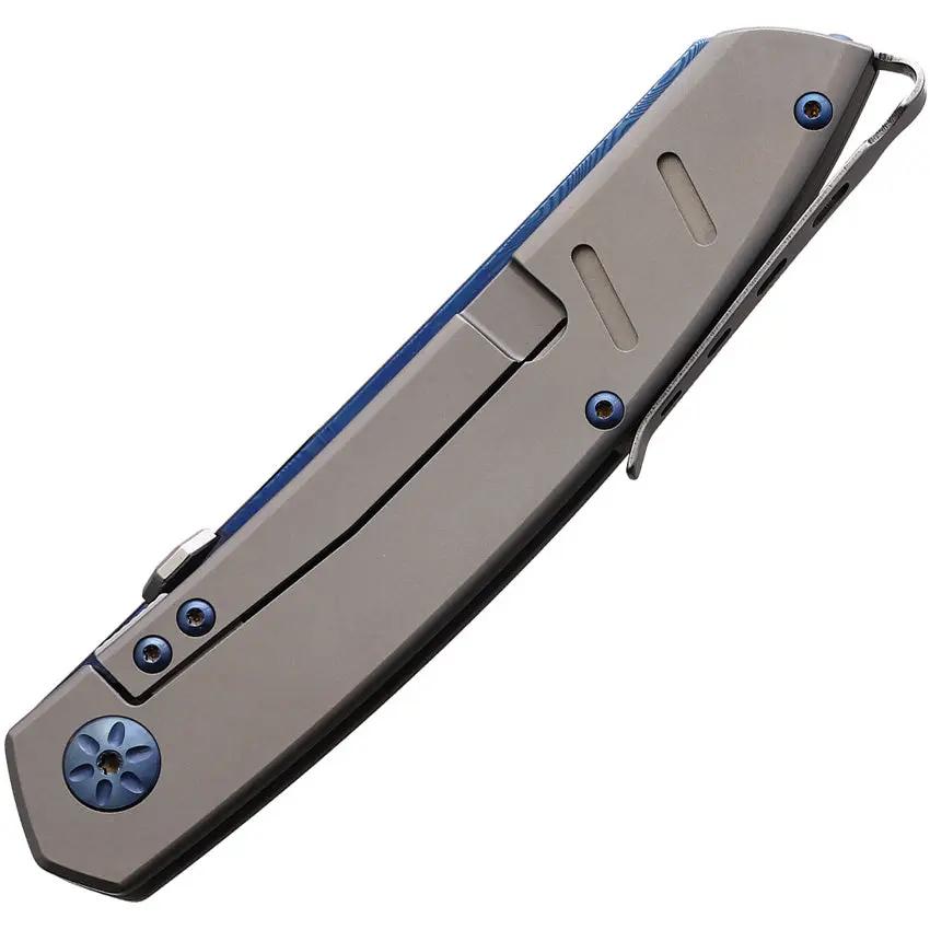 Maserin AM6 Framelock Damascus Folding Knife For EDC With Blue Atti Coated Damascus Blade And Titanium Handle by Maserin