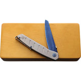 Maserin AM6 Framelock Damascus Folding Knife For EDC With Blue Atti Coated Damascus Blade And Titanium Handle by Maserin
