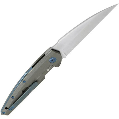 Maserin Solar Framelock Gray 405 EDC Folding Knife With D2 Steel Blade Gray Titanium Handle Extended Tang by Maserin
