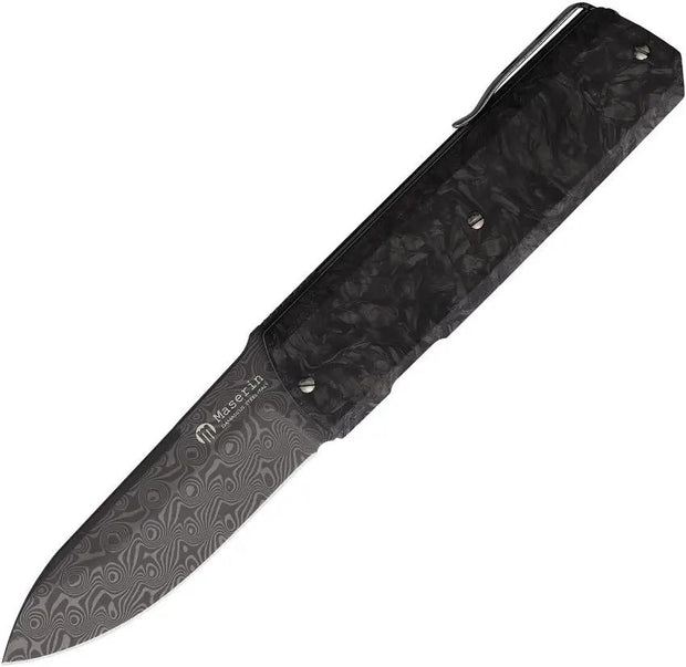 Maserin Damascus Linerlock Knife 410DN Rose Pattern Inox Blade 2.63in, 3.63in Closed Carbon Fiber Handle EDC Ready by Maserin