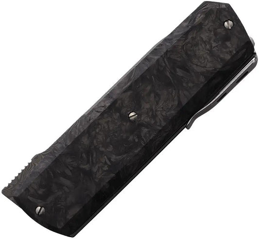 Maserin Damascus Linerlock Knife 410DN Rose Pattern Inox Blade 2.63in, 3.63in Closed Carbon Fiber Handle EDC Ready by Maserin