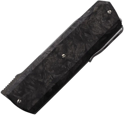 Maserin Damascus Linerlock Knife 410DN Rose Pattern Inox Blade 2.63in, 3.63in Closed Carbon Fiber Handle EDC Ready by Maserin