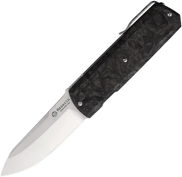 Maserin 410 Silver Linerlock Knife With Elmax Blade Fat Carbon Fiber Handle Extended Tang For EDC Enthusiasts by Maserin