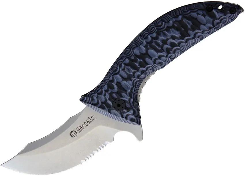 Maserin 640 Ghost Linerlock Knife With N690 Blade Stonewashed Finish Black Blue G10 Extended Tang For EDC Enthusiasts by Maserin