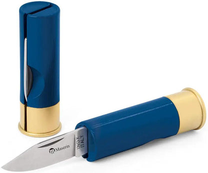 Maserin Shotgun Shell Knife Blue Handle EDC For Collectors Stainless Clip Point Blade by Maserin