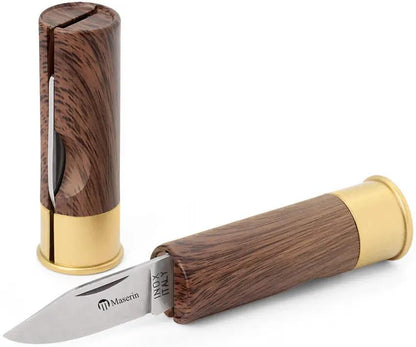 Maserin Shotgun Shell Knife Walnut Handle 1.88in Stainless Clip Point Blade For Outdoor Enthusiasts by Maserin