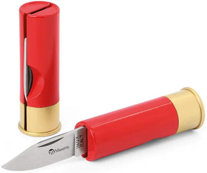 Maserin Shotgun Shell Knife Red Handle 70R Premium EDC With Stainless Clip Point Blade For Outdoorsmen by Maserin