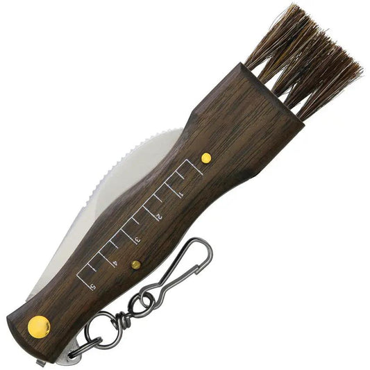 Maserin Mushroom Knife 800 Essential Foragers Stainless Hawkbill Blade Rosewood Handle Metric Scale Clip Tweezers Brush by Maserin
