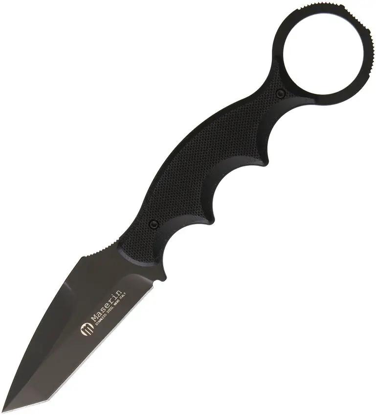 Maserin Neck Knife N690 Black G10 Full Tang With Finger Ring Sheath For EDC Enthusiasts by Maserin