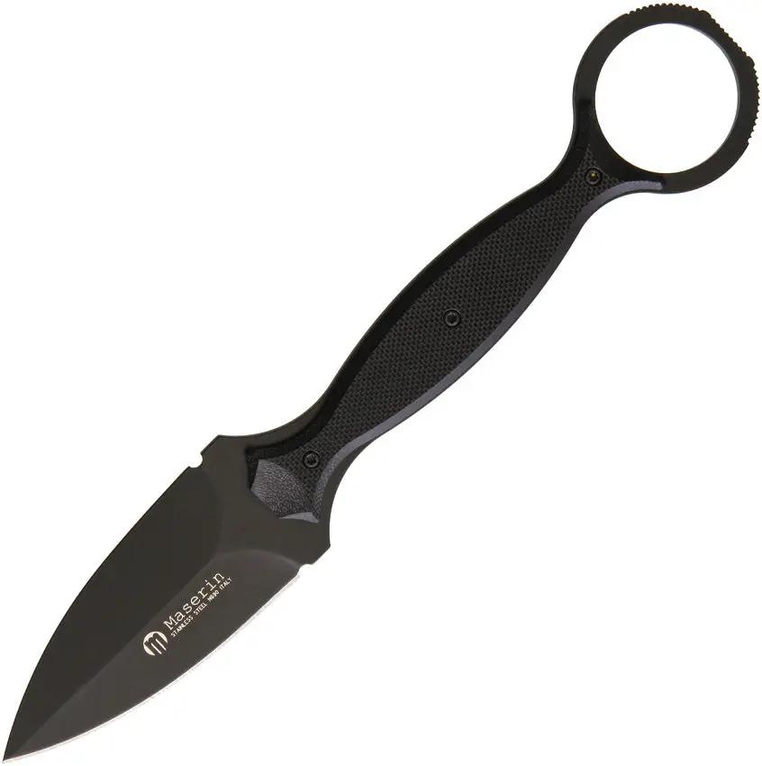 Maserin Neck Knife N690 Black G10 Full Tang For Outdoor Enthusiasts Finger Ring Tec Lock Belt Clip Kydex Sheath by Maserin