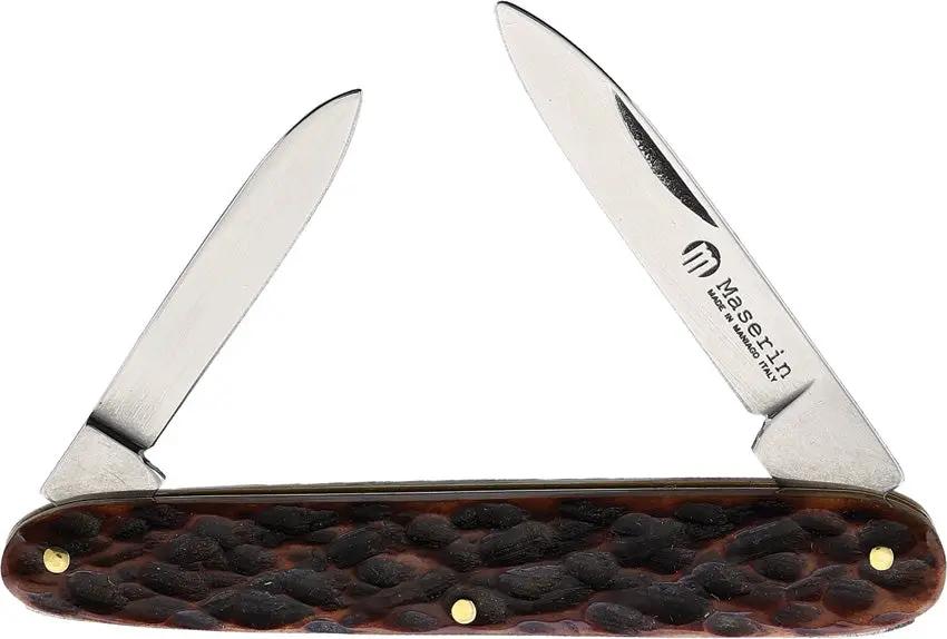 Maserin Gentleman's Knife CE620 3In Closed, Mirror Finish Clip And Pen Blades, Brown Jigged Bone Handle For Collectors by Maserin