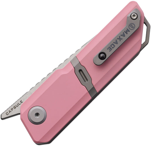 Maxace Capsule Linerlock Pink - 2.5 Inch CPM MagnaCut Tanto Folding Knife With Pink Cerakote Titanium Handle by Maxace