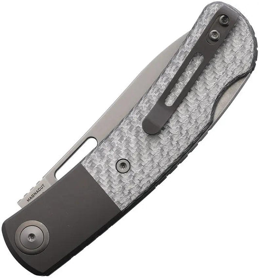Maxace Beetle 2 Lockback - MagnaCut Bead Blast Blade With Silver Carbon Fiber Handle And Titanium Bolsters by Maxace