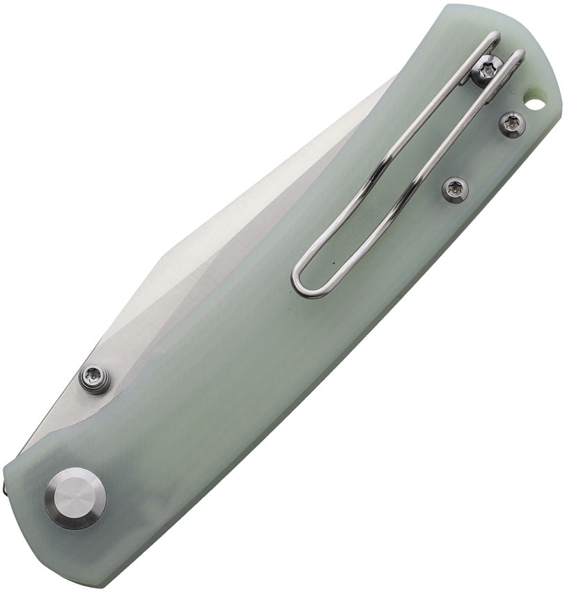 Monterey Bay Knives Old Guard Linerlock Jade - Satin 14C28N Blade Jade G10 Handle Thumb Stud Pocket Clip by Monterey Bay Knives