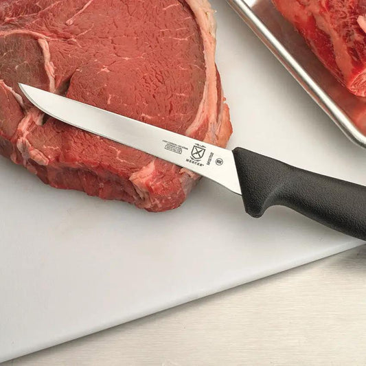 Mercer BPX Boning Stiff Knife - 6-Inch Polished X50CrMoV15 Stainless Blade With Black GRN Handle by Mercer