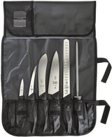 Mercer BPX BBQ Set 8PC M13751 - Polished X50CrMoV15 Blades With Black GRN Handle And 7 Knife Roll by Mercer