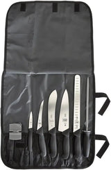 Mercer BPX BBQ Set 8PC M13751 - Polished X50CrMoV15 Blades With Black GRN Handle And 7 Knife Roll by Mercer