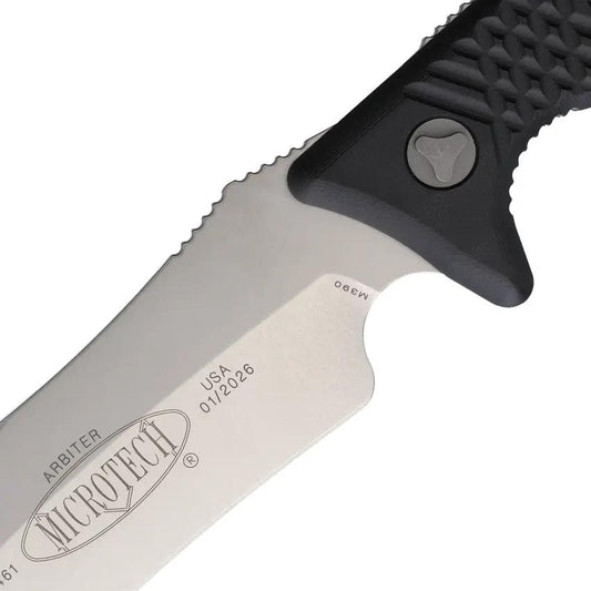 Microtech Arbiter Fixed Blade Knife Eight Inch Stonewashed Blade Full Tang Black Handle For Tactical Users MOLLE Sheath by Microtech
