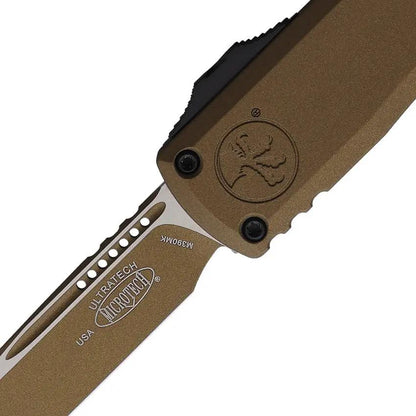 Microtech Ultratech Auto OTF Knife Cerakote Burnt Bronze ThreePointFiveIn M390MK Blade Aluminum Handle Glass Breaker EDC by Microtech