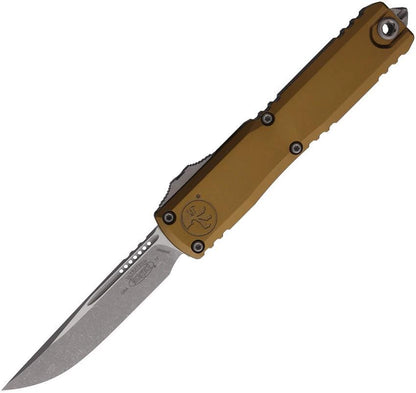 Microtech Ultratech SE Gen IV OTF Knife Auto Opening M390MK Apocalyptic Finish Tan Aluminum Glass Breaker for EDC by Microtech