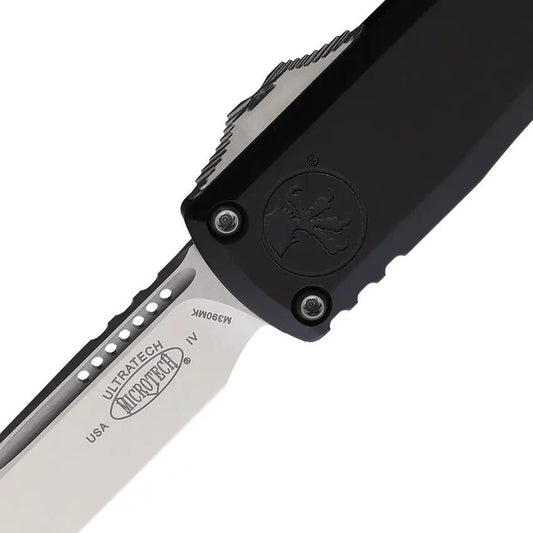 Microtech Ultratech Auto OTF Knife With M390 Blade Glass Breaker Black Aluminum Handle For Tactical EDC Enthusiasts by Microtech
