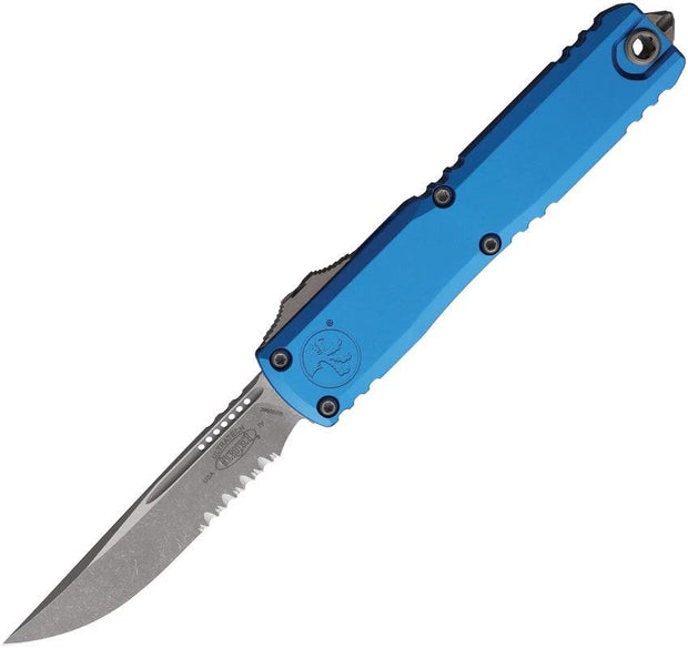 Microtech Auto Ultratech Gen IV OTF Knife For Collectors Apocalyptic M390 Finish 3.5 Inch Blade Blue Handle by Microtech