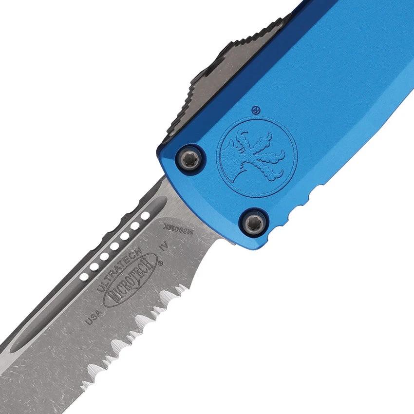 Microtech Auto Ultratech Gen IV OTF Knife For Collectors Apocalyptic M390 Finish 3.5 Inch Blade Blue Handle by Microtech