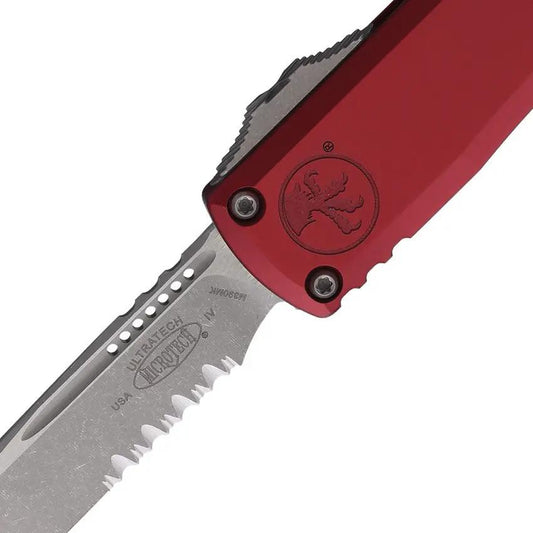 Microtech Auto Ultratech OTF Knife 3.5in Blade M390 Partially Serrated Apocalyptic Finish Merlot Aluminum Tactical EDC by Microtech