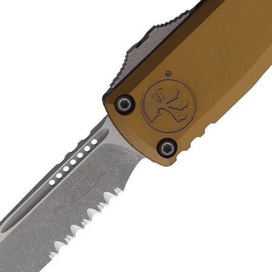 Microtech Auto Ultratech Gen IV OTF Knife With M390 Blade Glass Breaker Tan Aluminum Handle For Tactical Enthusiasts by Microtech