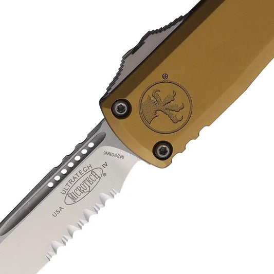 Microtech Ultratech Auto OTF Knife Gen IV Bohler M390MK Blade Partial Serrated Tan Handle EDC Tactical by Microtech