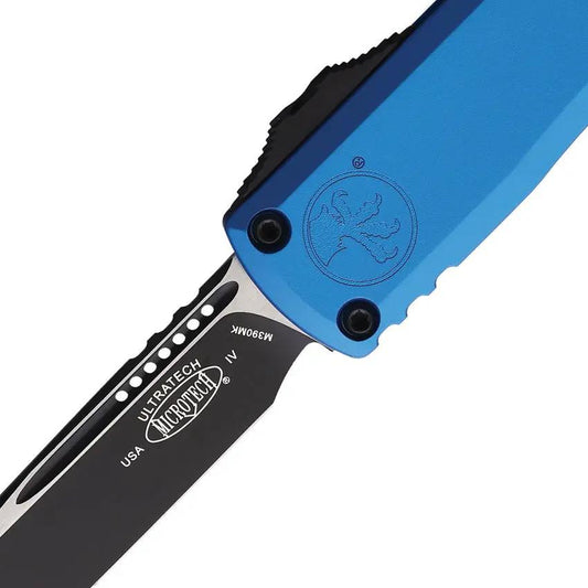 Microtech Ultratech Auto OTF Knife Gen IV 11214-1BL Blue Aluminum Handle Glass Breaker for Tactical Enthusiasts by Microtech