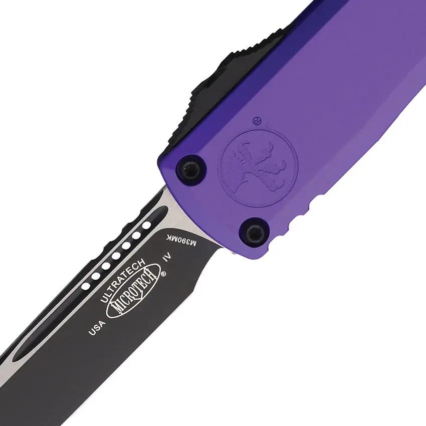 Microtech Ultratech Auto OTF Knife Gen IV With Purple Aluminum Handle Two Tone M390MK Blade Glass Breaker EDC by Microtech