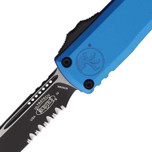 Microtech Auto Ultratech OTF Knife 11214 2BL Two Tone M390 Serrated Blue Aluminum Handle For EDC Enthusiasts by Microtech