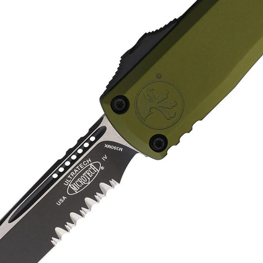 Microtech Auto Ultratech Gen IV OTF Knife M390MK Blade Glass Breaker OD Green Aluminum Tactical EDC by Microtech