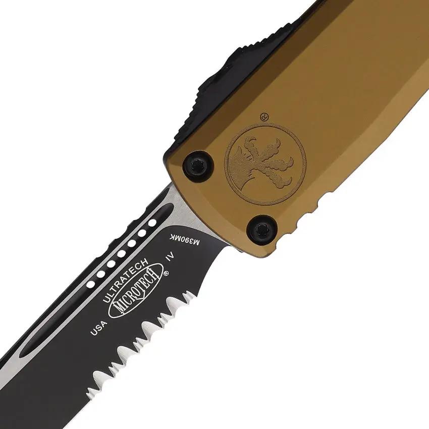 Microtech Auto Ultratech Gen IV OTF Knife 5 Inch Closed 3.5 Inch M390MK Stainless Blade Tan Handle Glass Breaker EDC by Microtech