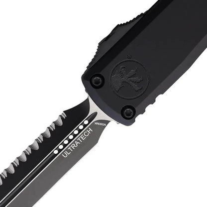 Microtech Ultratech Gen III ZBP OTF Knife Auto 2-Tone M390MK Serrated Dagger Blade With Glass Breaker Black Aluminum EDC by Microtech