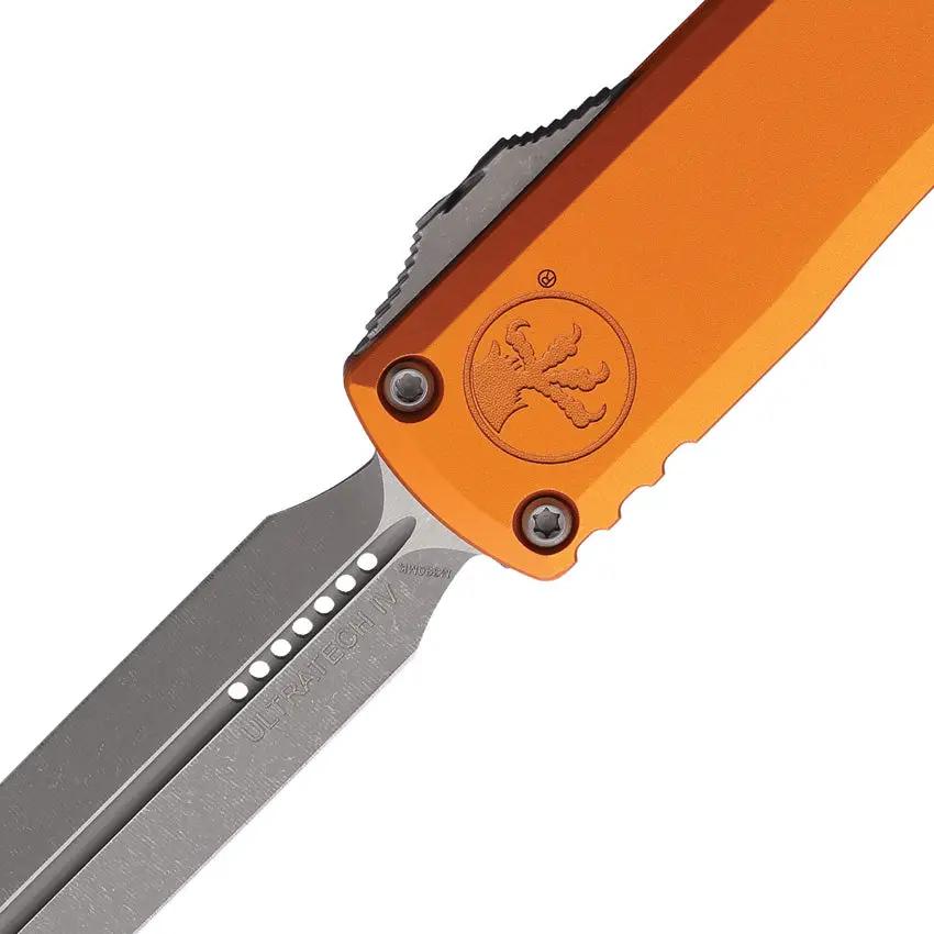 Microtech Auto Ultratech Gen IV OTF Knife Orange Handle With Glass Breaker M390 Apocalyptic Finish For Tactical Fans by Microtech