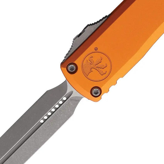 Microtech Auto Ultratech Gen IV OTF Knife Orange Handle With Glass Breaker M390 Apocalyptic Finish For Tactical Fans by Microtech