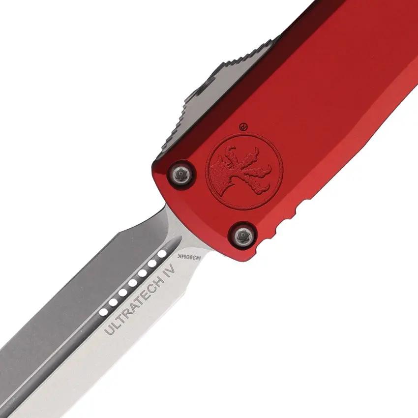 Microtech Ultratech Gen IV Auto OTF Knife 3.5in Double Edge Bohler M390MK Blade Red Aluminum Handle For EDC Enthusiasts by Microtech