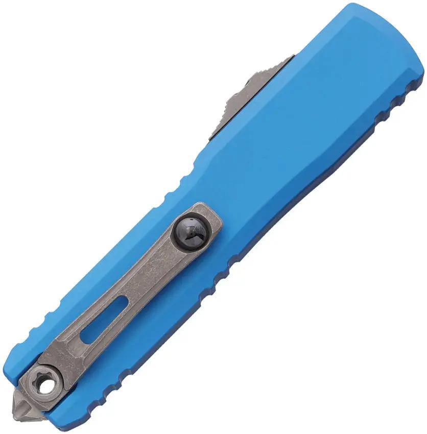 Microtech Ultratech Auto OTF Knife Gen IV 3.5in Serrated M390MK Dagger Blade Blue Aluminum For EDC Enthusiasts by Microtech