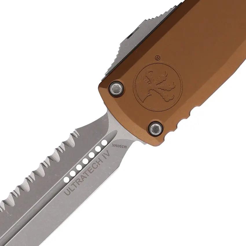 Microtech Auto Ultratech Gen IV OTF Knife For Collectors 3.5in Dagger Blade M390 Apocalyptic Brown Aluminum by Microtech