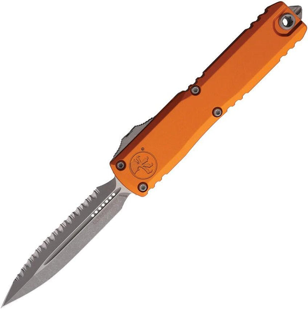 Microtech Auto Ultratech Gen IV OTF Knife EDC Ready With Apocalyptic M390 Blade Orange Aluminum Handle Glass Breaker by Microtech