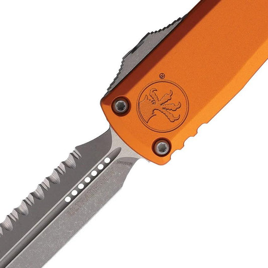Microtech Auto Ultratech Gen IV OTF Knife EDC Ready With Apocalyptic M390 Blade Orange Aluminum Handle Glass Breaker by Microtech