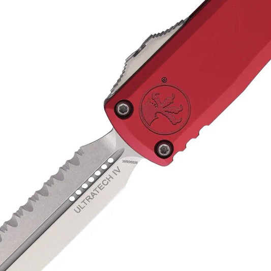 Microtech Auto Ultratech Gen IV DE OTF Knife For Tactical EDC With M390 Blade Merlot Aluminum Glass Breaker Pocket Clip by Microtech