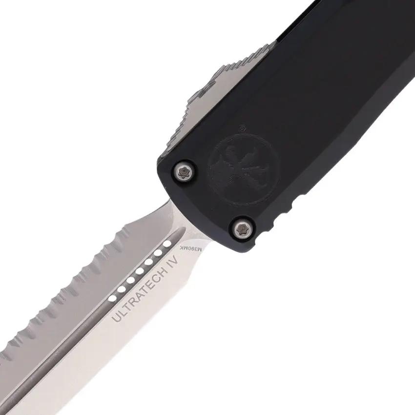Microtech Ultratech Auto OTF Gen IV DE Knife With M390 Double Edge Dagger Blade Black Aluminum Handle Glass Breaker For EDC Enthusiasts by Microtech