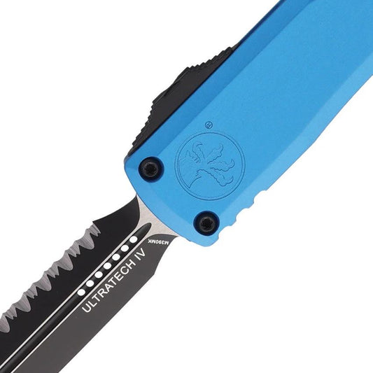 Microtech Auto Ultratech OTF Knife With Bohler M390MK Blade Blue Aluminum Handle Glass Breaker For EDC Enthusiasts by Microtech