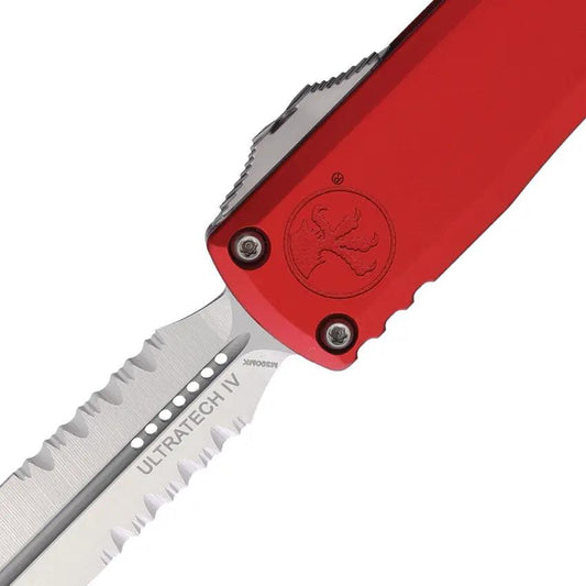 Microtech Auto Ultratech Gen IV OTF Knife Automatic Opening 5 Inch Closed 3.5 Inch Satin M390 Blade Red Aluminum Handle EDC by Microtech
