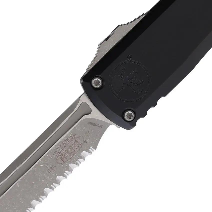 Microtech Ultratech Gen IV Auto OTF Knife 5in Closed, M390 Serrated Tanto, Glass Breaker, Black Handle, Elite EDC by Microtech