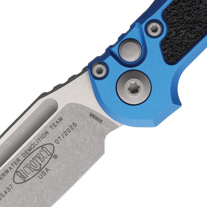 Microtech Auto LUDT Gen III Button Lock Knife With 3.5In M390 Blade Apocalyptic Finish Blue Aluminum Handle For EDC by Microtech